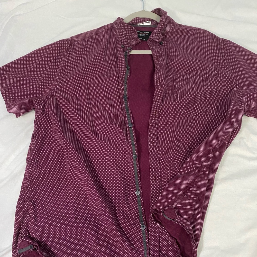 Denim & Flower 1942 Slim Fit Purple Polka Dot Button-Up Shirt – XL